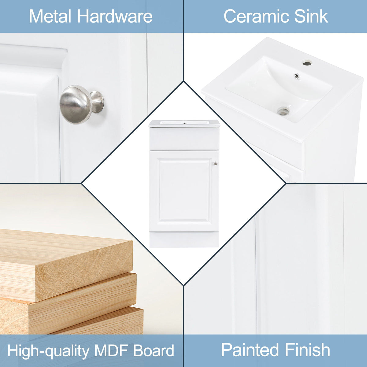 Bathroom vanity with sink by HouseOfZazla in white finish with adjustable shelf on Tampa Home & Garden Store