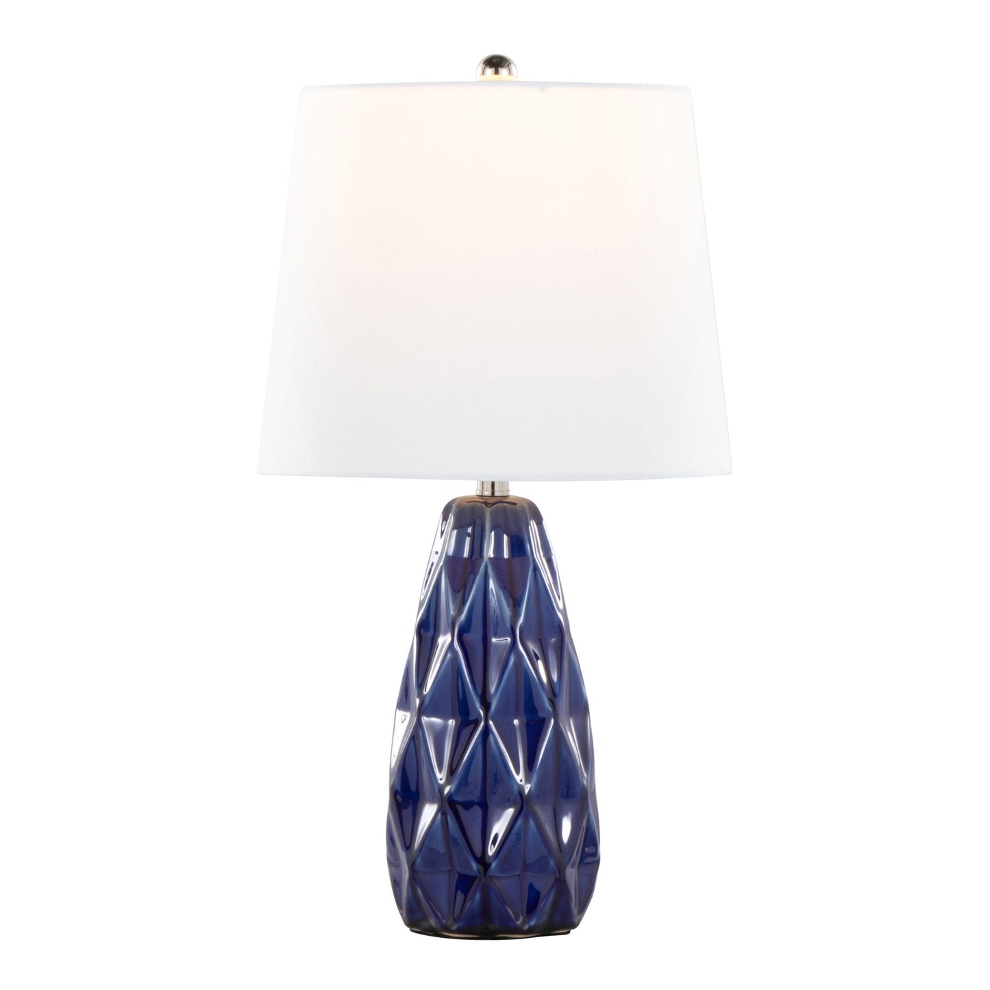Hex Contemporary lamp with faceted cobalt blue glass base and white shade, HouseOfZazla on Tampa Home & Garden Store