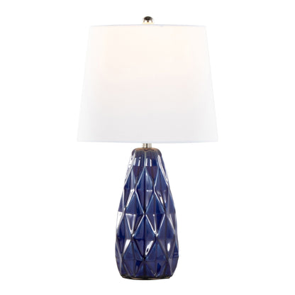Hex Contemporary lamp with faceted cobalt blue glass base and white shade, HouseOfZazla on Tampa Home & Garden Store
