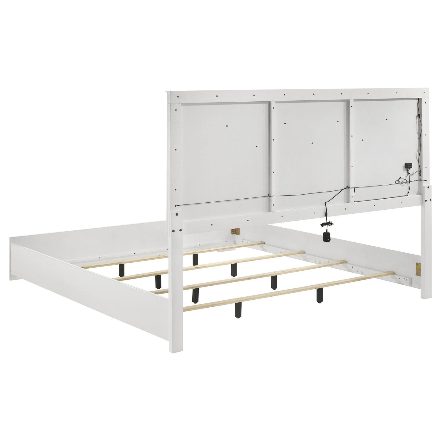Pierce Panel Bed LED Headboard white finish back view with slats by HouseOfZazla on Tampa Home & Garden Store