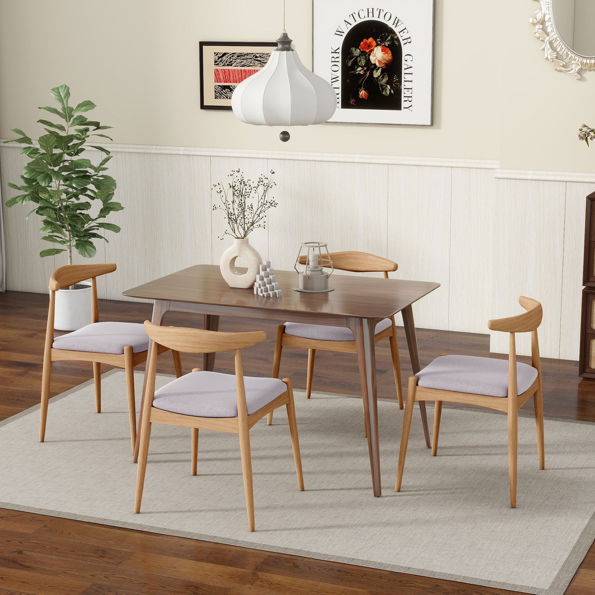 Elegant dining chairs with ergonomic backrest and cushioned gray seats, natural wood frame on Tampa Home & Garden Store