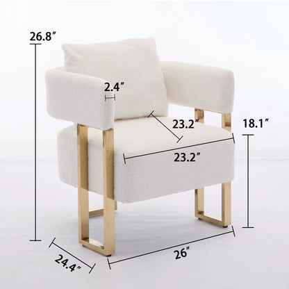 Modern chair with cream teddy fleece upholstery and gold metal legs by Unique Piece Furniture on Tampa Home & Garden Store