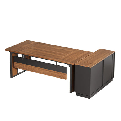 L-shaped executive desk with file cabinet brown wood veneer black metal frame by HouseOfZazla on Tampa Home & Garden Store