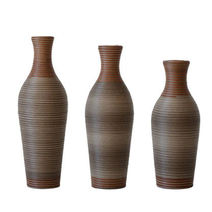 Floor vases set of 3, tall ribbed brown ceramic vases by Unique Piece Furniture on Tampa Home & Garden Store