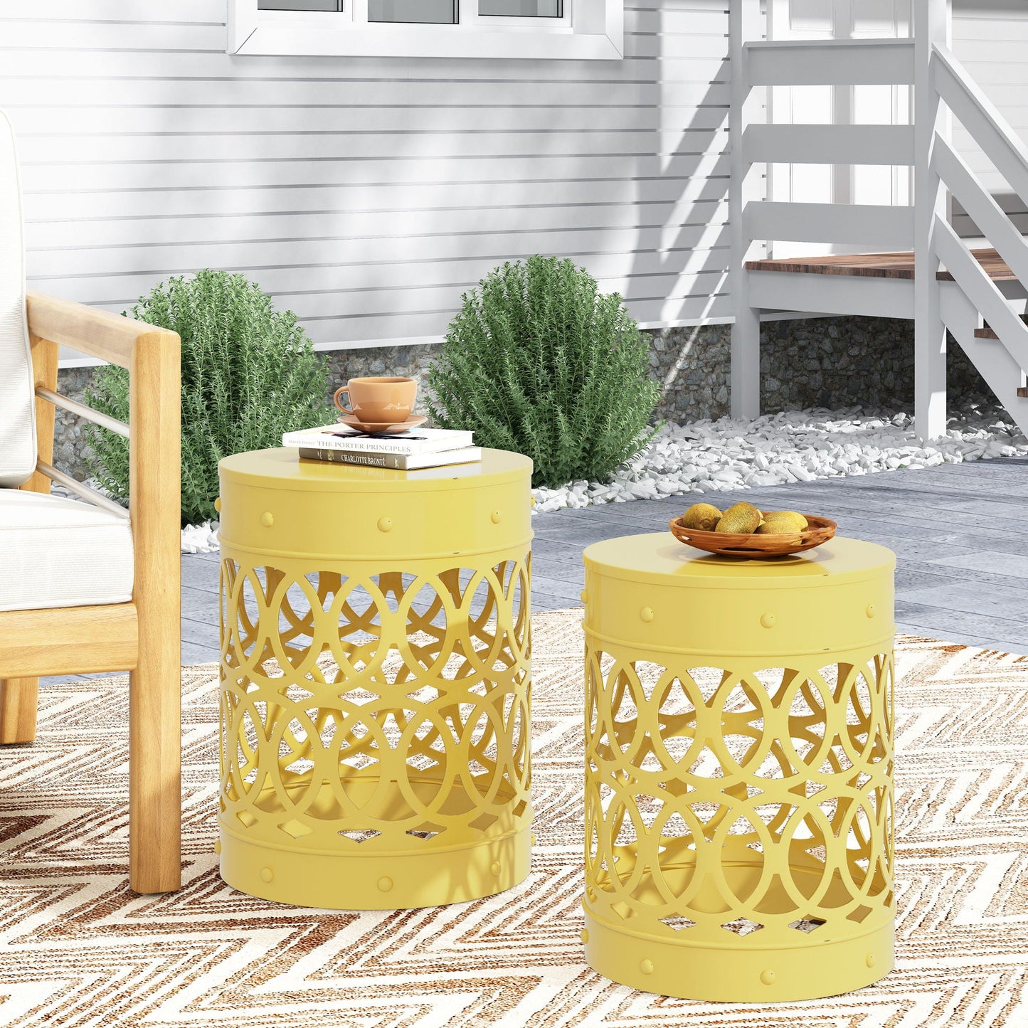 Outdoor Metal Side Tables Set of Two for Patio