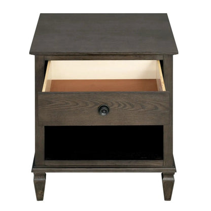 Victoria nightstand with open storage in dark wood finish, single front drawer on Tampa Home & Garden Store