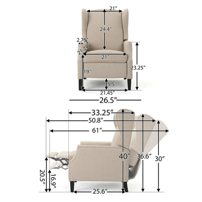 Westeros Wing Back Fabric Upholstered Recliner by Unique Piece Furniture beige fabric on Tampa Home & Garden Store