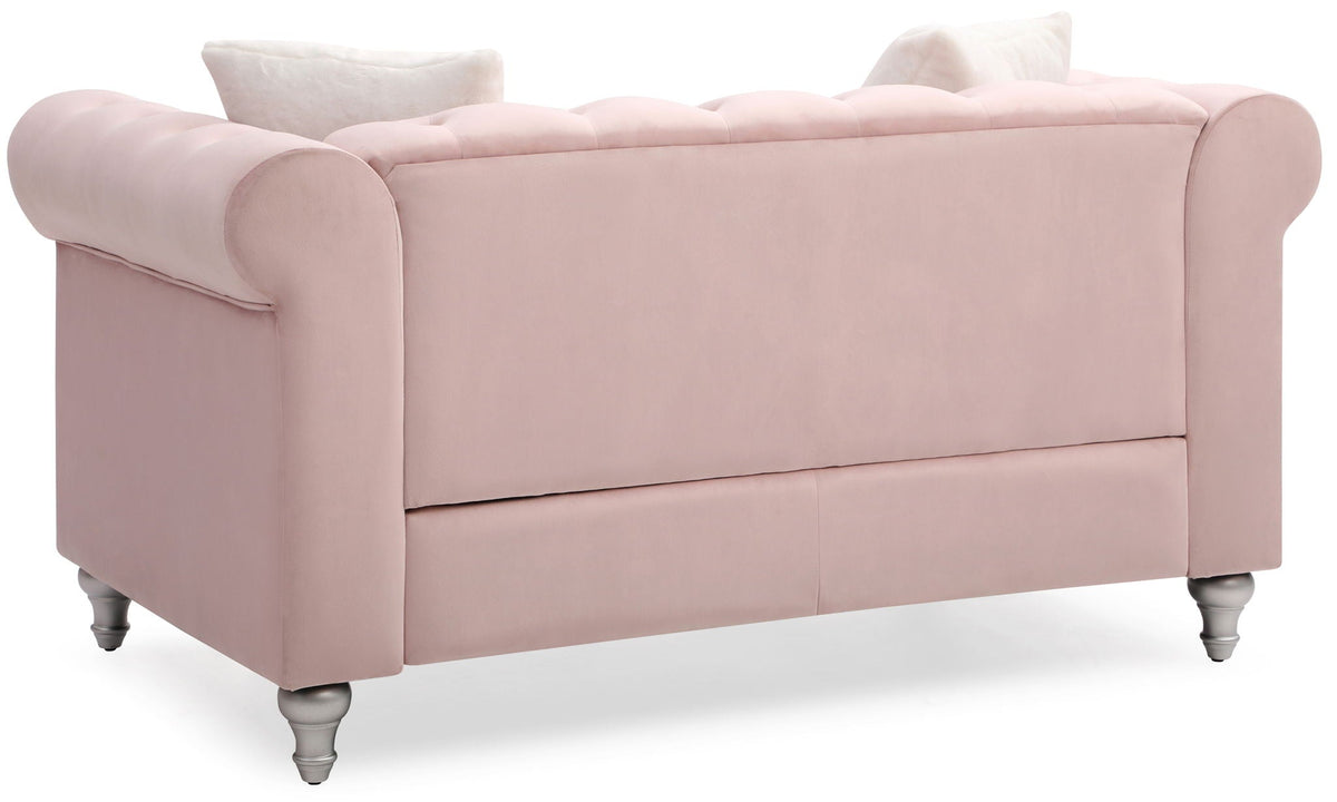 Contemporary pink velvet stationary loveseat with jeweled tufting, rolled arms HouseOfZazla on Tampa Home & Garden Store