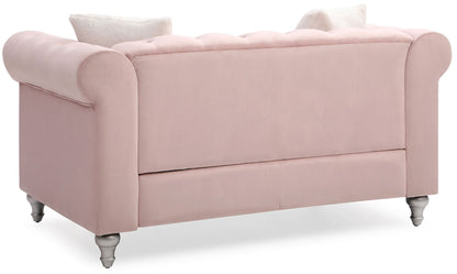 Contemporary pink velvet stationary loveseat with jeweled tufting, rolled arms HouseOfZazla on Tampa Home & Garden Store