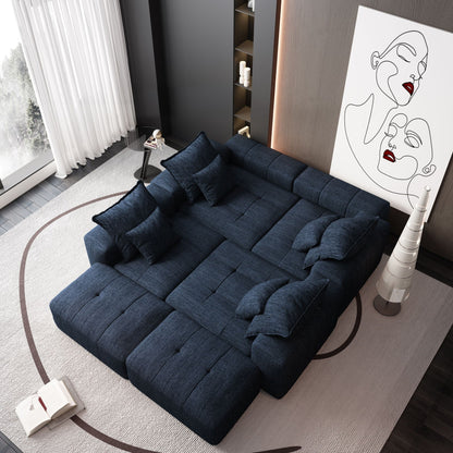 Modern diy modular sectional sofa in dark navy fabric with pillows in a modern living area on Tampa Home & Garden Store