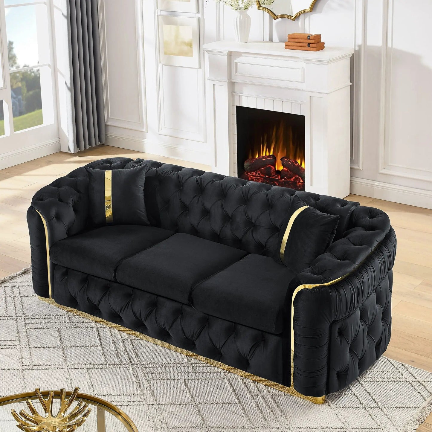 Button Tufted Chesterfield Sofa With 2 Pillows