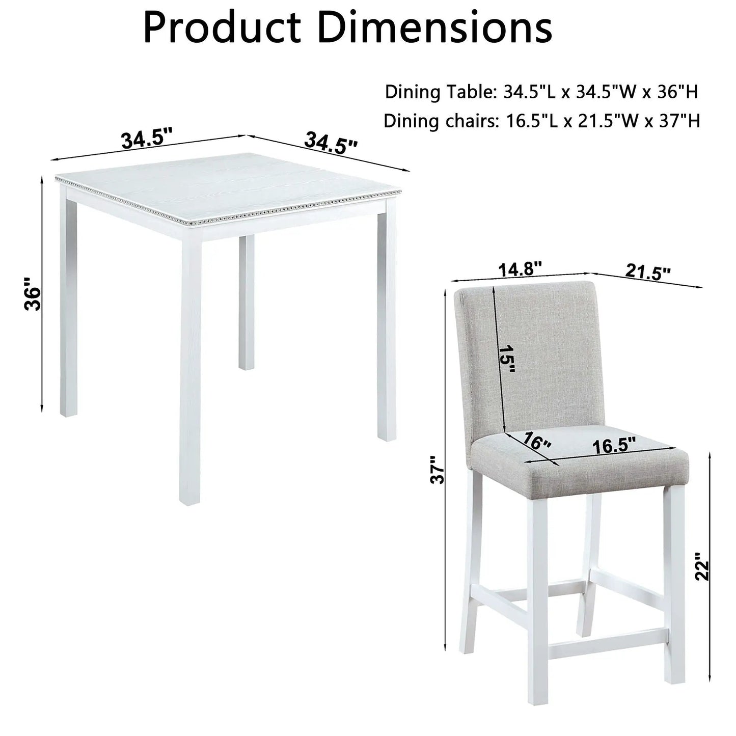 5 Piece Counter Height Dining Set white square table and 4 gray upholstered chairs on Tampa Home & Garden Store