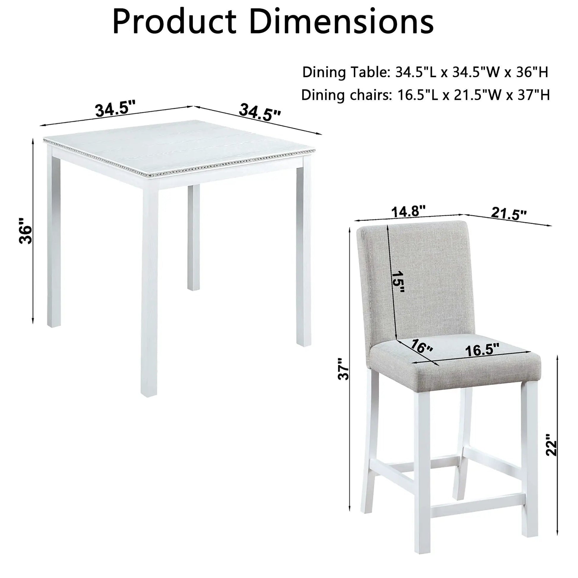 5 Piece Counter Height Dining Set white square table and 4 gray upholstered chairs on Tampa Home & Garden Store