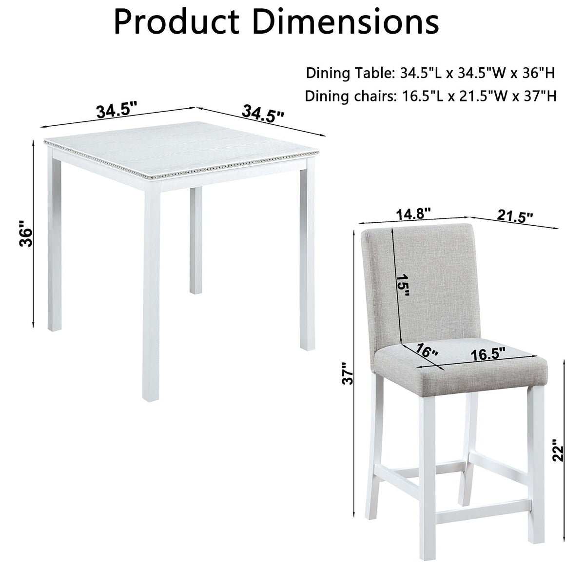 Counter height 5 piece dining set with upholstered gray chair and white table with trim on Tampa Home & Garden Store