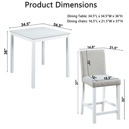 Counter height 5 piece dining set with upholstered gray chair and white table with trim on Tampa Home & Garden Store