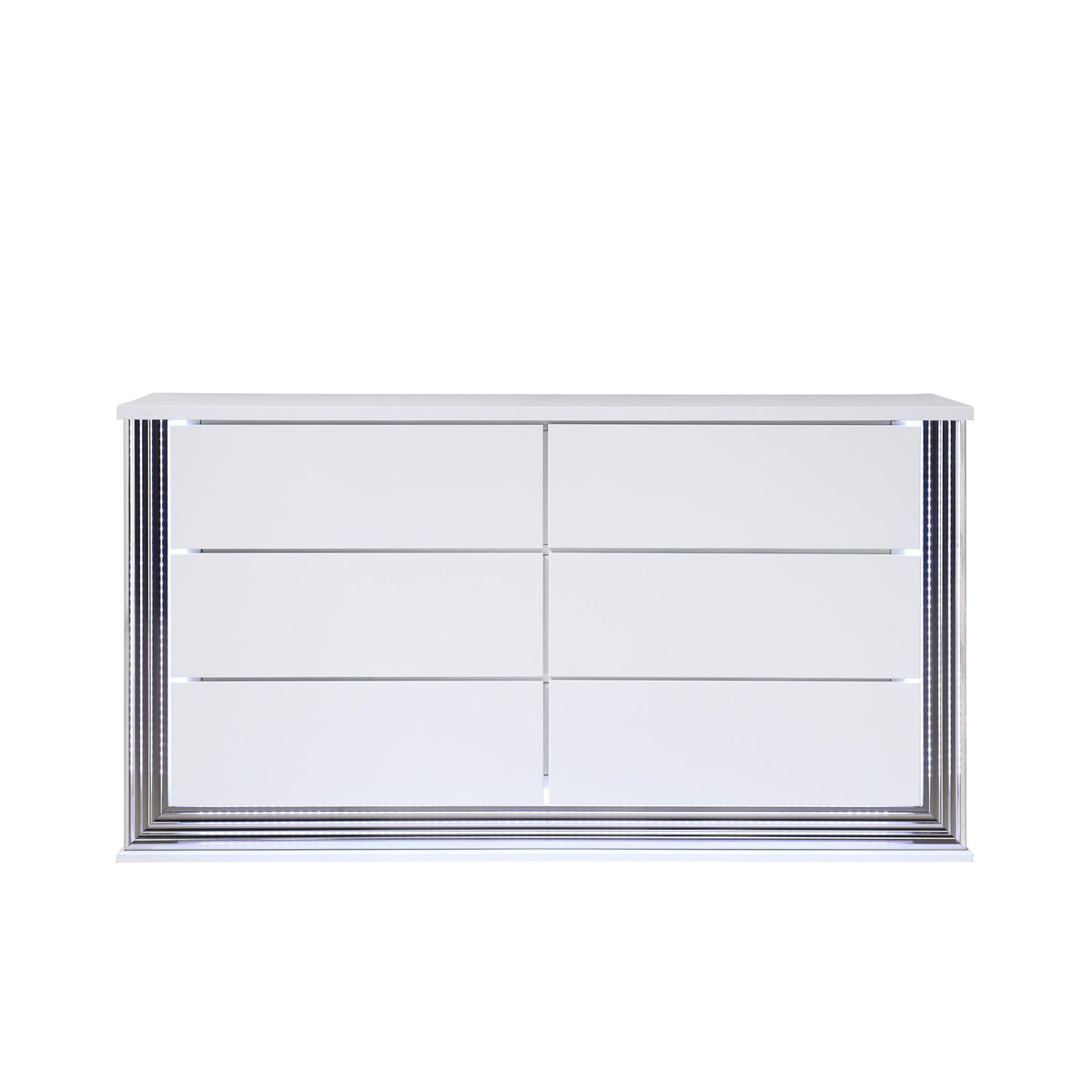 Smooth Dresser with LED Lighting White by HouseOfZazla, chrome framed modern dresser on Tampa Home & Garden Store