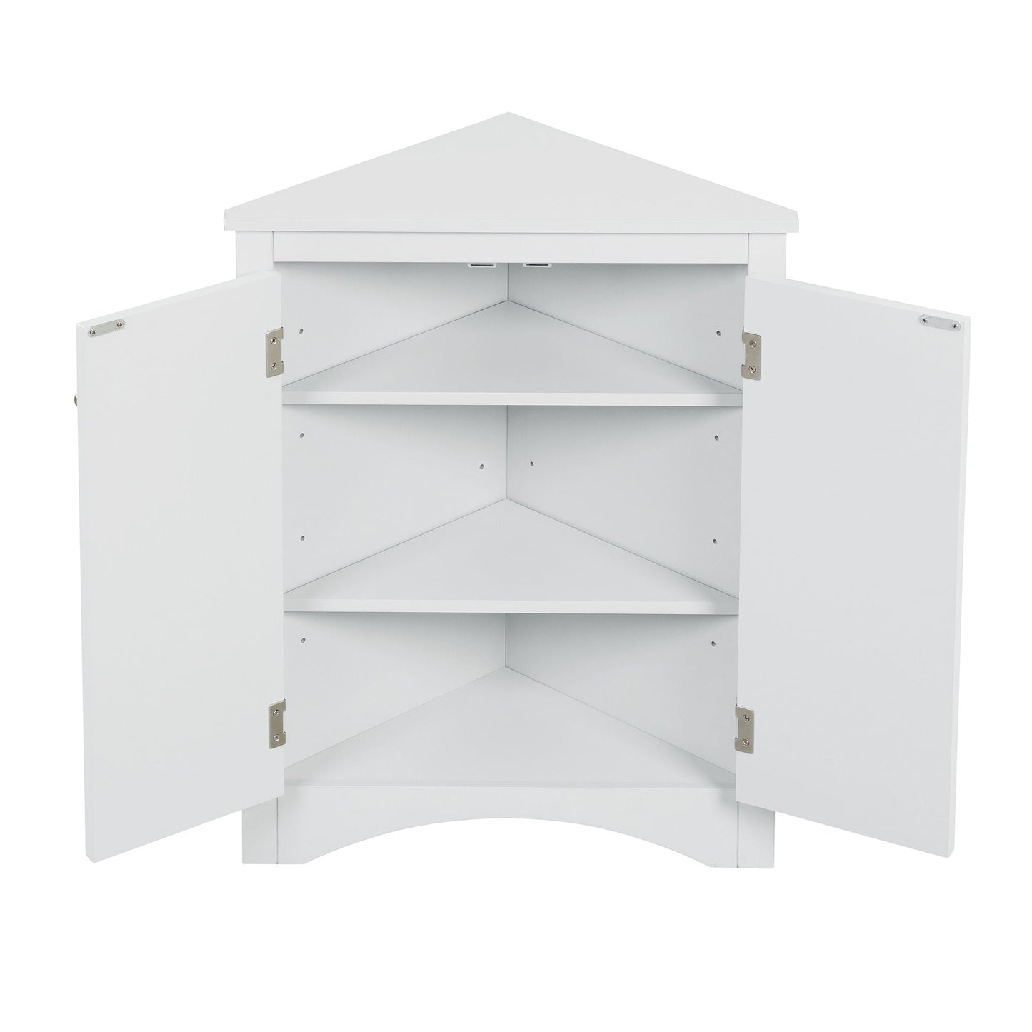 Triangle white freestanding linen cabinet with adjustable shelves and dual doors on Tampa Home & Garden Store