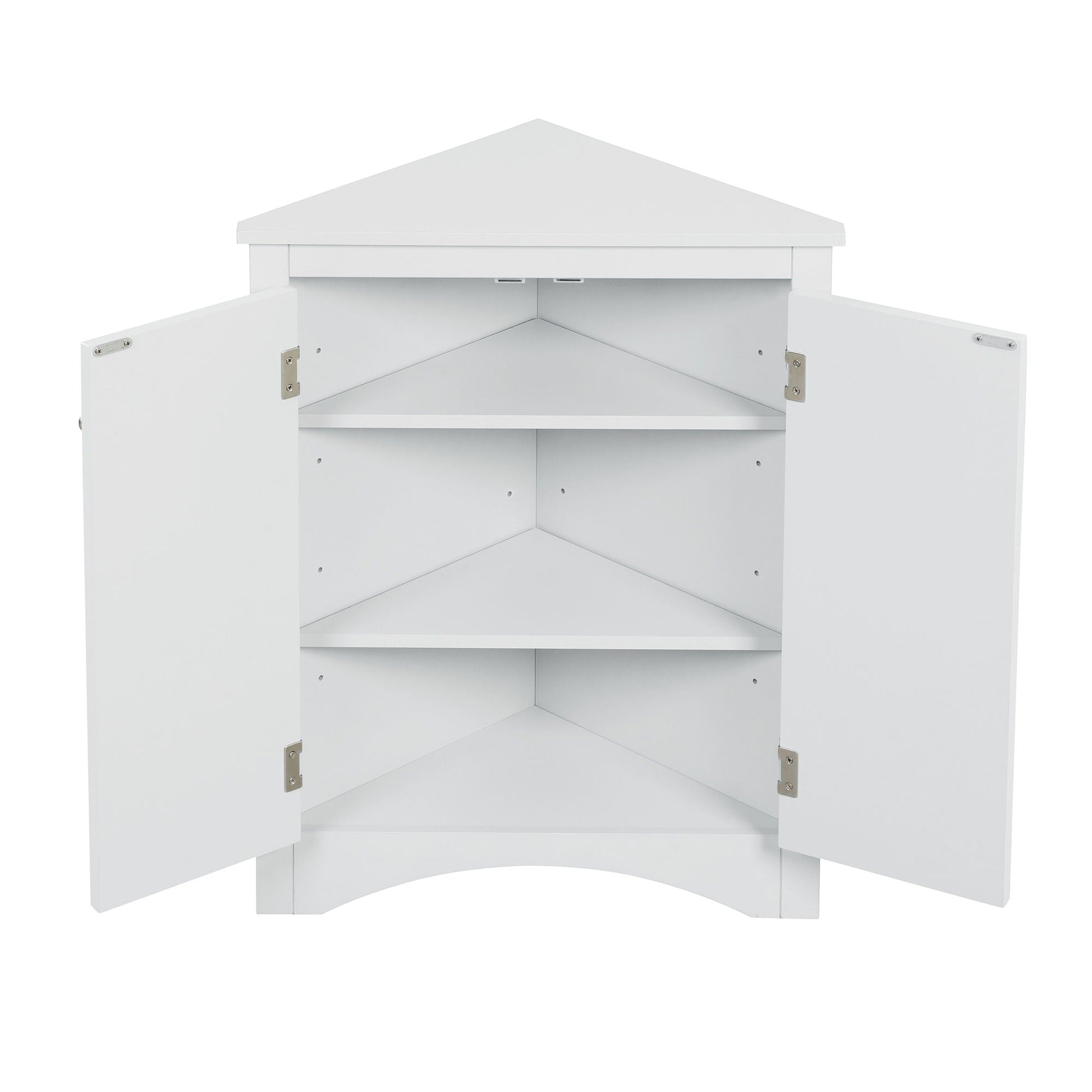 Triangle white freestanding linen cabinet with adjustable shelves and dual doors on Tampa Home & Garden Store