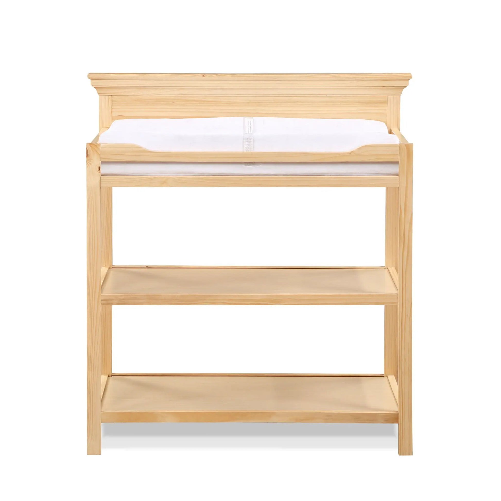 Universal changing table in natural pine wood with white changing pad and open lower shelf on Tampa Home & Garden Store