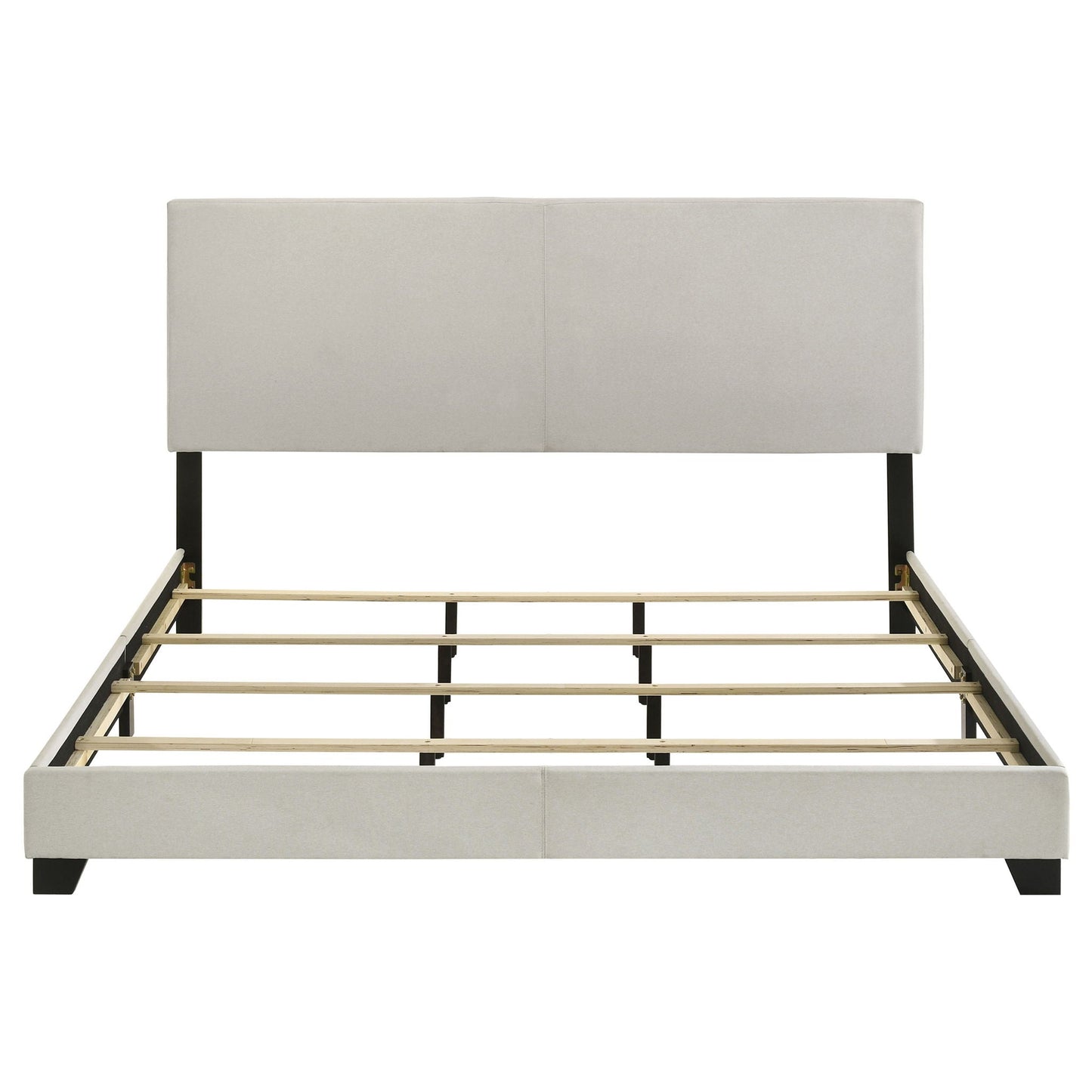 Efram Panel Bed upholstered light gray headboard with black metal legs HouseOfZazla on Tampa Home & Garden Store