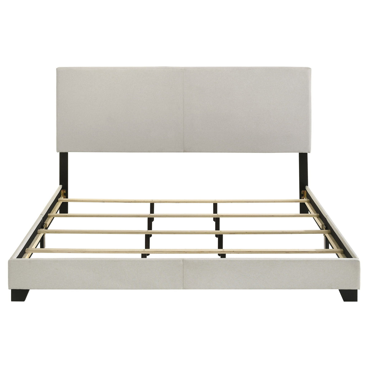 Efram Panel Bed upholstered light gray headboard with black metal legs HouseOfZazla on Tampa Home & Garden Store