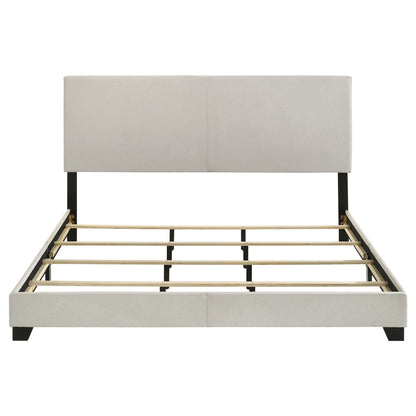 Efram Panel Bed upholstered light gray headboard with black metal legs HouseOfZazla on Tampa Home & Garden Store