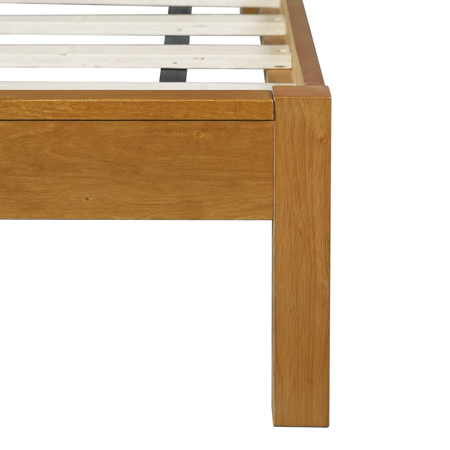 Mid Century Rubber Wood Platform Bed Frame