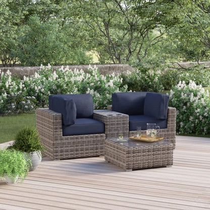 3-piece wicker outdoor seating set with navy cushions and glass-top table by HouseOfZazla on Tampa Home & Garden Store