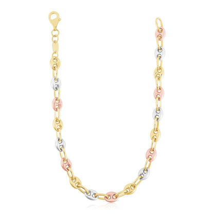 14k tri-color gold puffed mariner link chain necklace yellow rose and white gold on Tampa Home & Garden Store