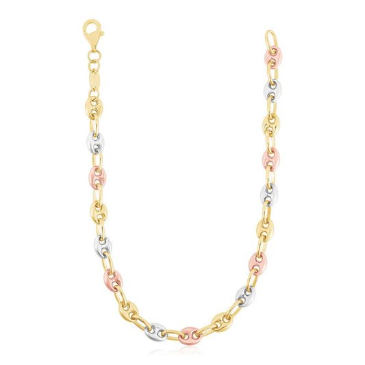 14k tri-color gold puffed mariner link chain necklace yellow rose and white gold on Tampa Home & Garden Store
