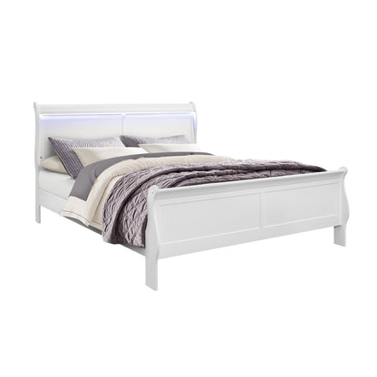 Charlston 5 Piece Bedroom Set white bed with LED headboard and bedding by HouseOfZazla on Tampa Home & Garden Store