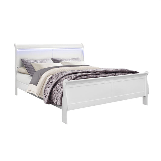 Charlston 5 Piece Bedroom Set white bed with LED headboard and bedding by HouseOfZazla on Tampa Home & Garden Store