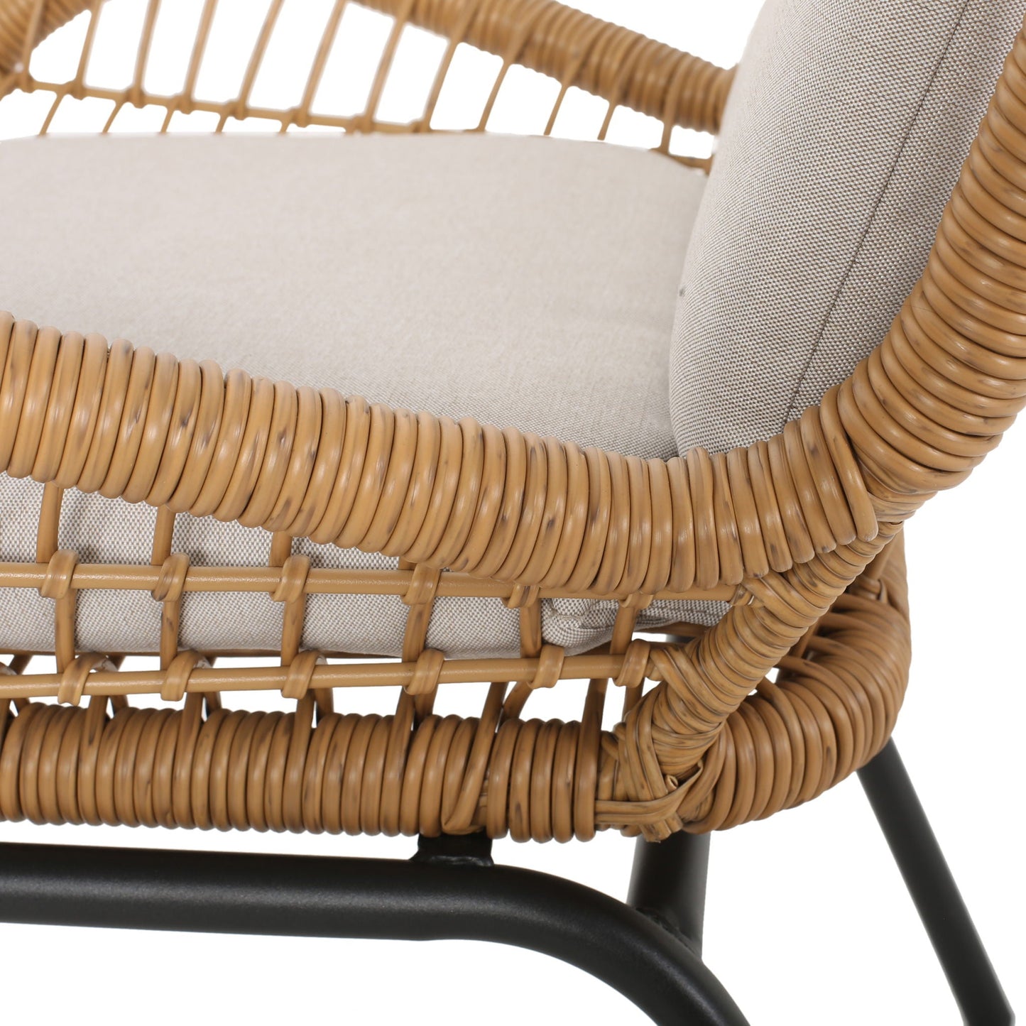 Outdoor wicker club chair set of 2 with beige cushion upholstery, natural rattan, HouseOfZazla on Tampa Home & Garden Store