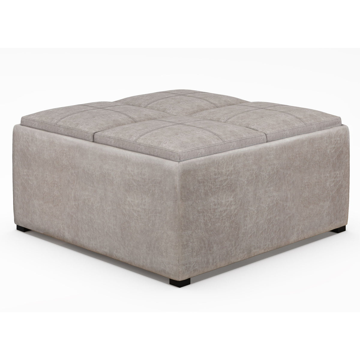 Avalon Square Ottoman Coffee Table With Trays, light taupe fabric, tufted top on Tampa Home & Garden Store