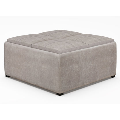 Avalon Square Ottoman Coffee Table With Trays, light taupe fabric, tufted top on Tampa Home & Garden Store