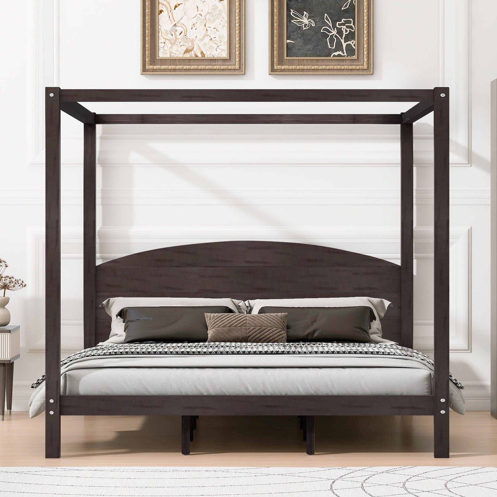 Anopy Platform Bed with Headboard and Support Legs in dark espresso wood four-post canopy frame on Tampa Home & Garden Store