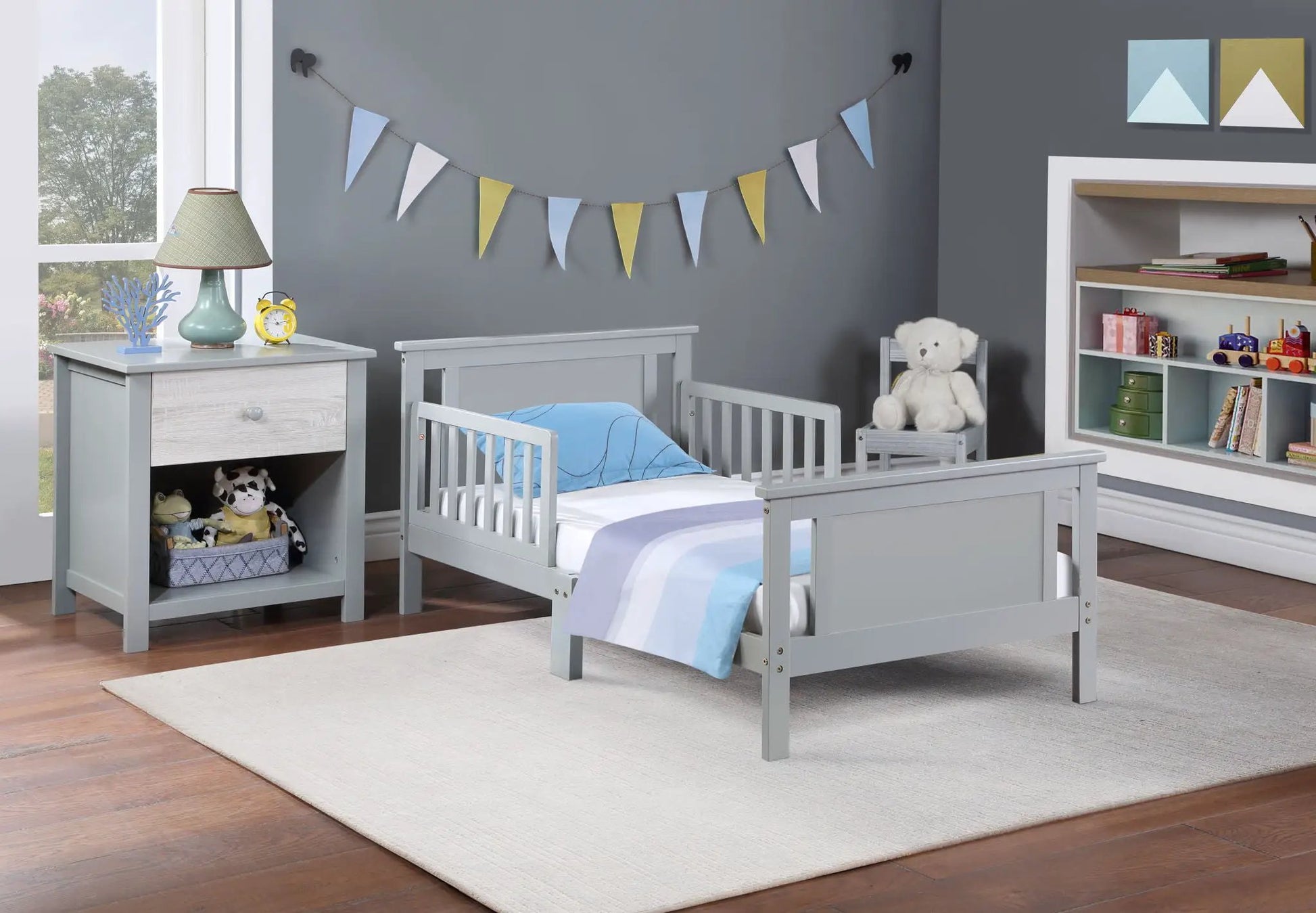 Connelly reversible panel toddler bed in gray with slatted sides by Unique Piece Furniture on Tampa Home & Garden Store