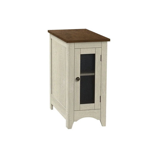Accent End Table whitewashed with wood top and mesh-front cabinet Unique Piece Furniture on Tampa Home & Garden Store