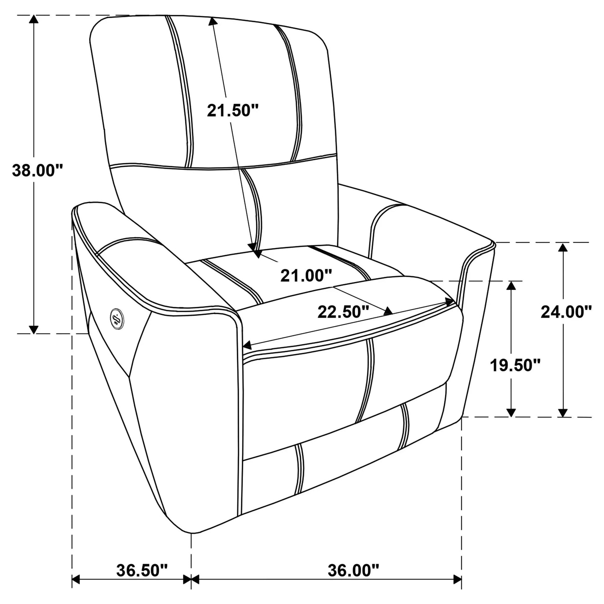 Denson brown upholstered power recliner chair with USB charging and smooth button recline on Tampa Home & Garden Store