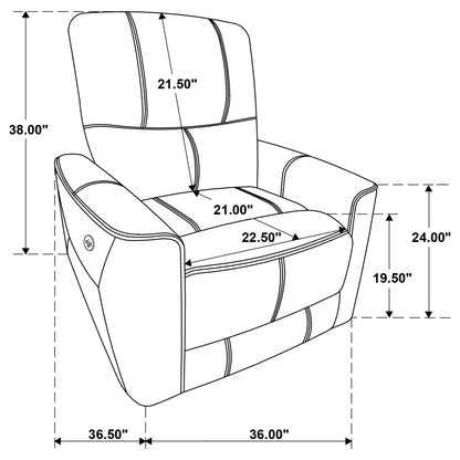 Denson brown upholstered power recliner chair with USB charging and smooth button recline on Tampa Home & Garden Store