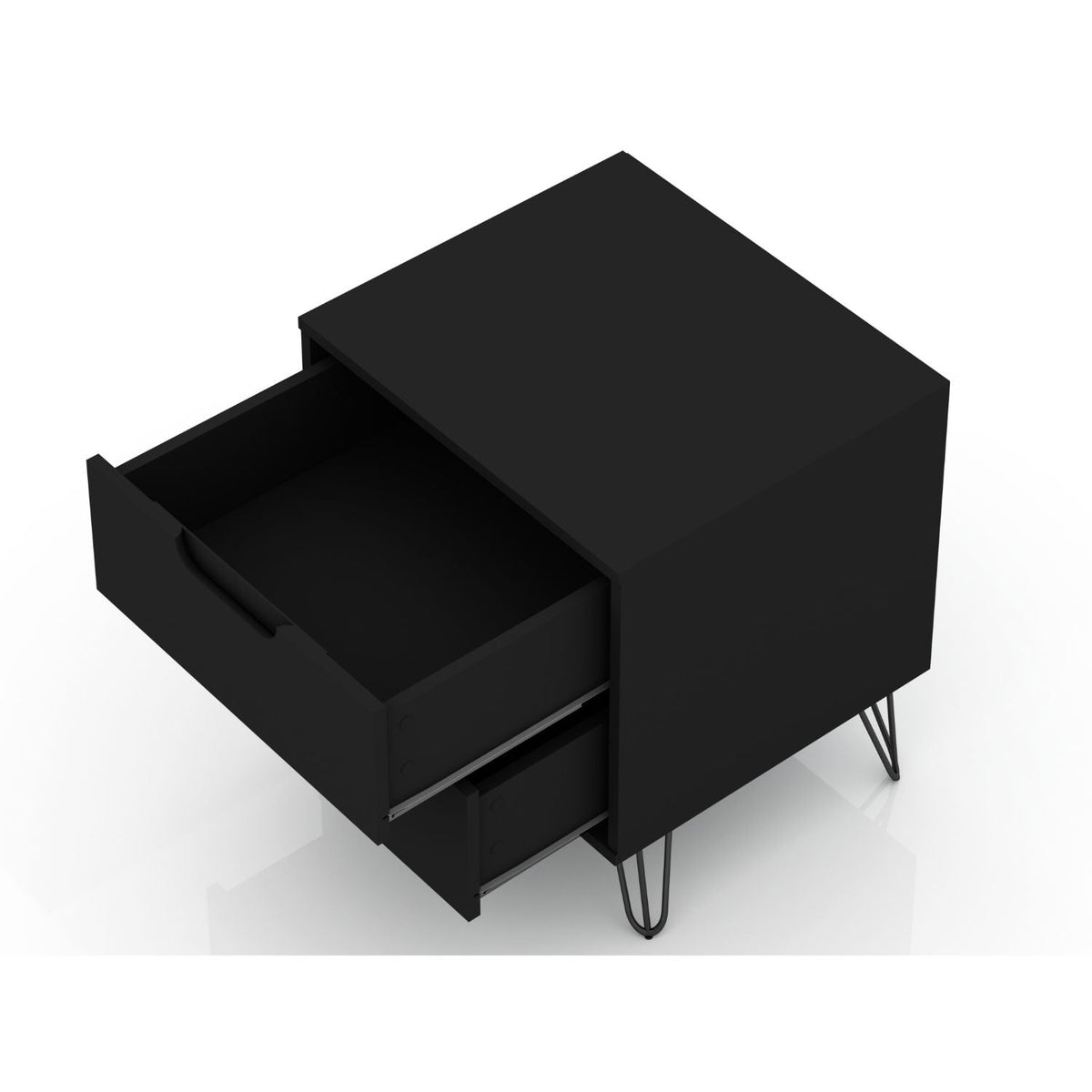 2 Drawer Nightstand in black with durable splayed metal legs by HouseOfZazla on Tampa Home & Garden Store