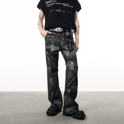 Retro wax-coated dirty dyed straight loose jeans, black finish, zip pockets, FLIPSTYLEZLLC on Tampa Home & Garden Store