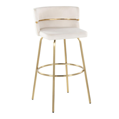 Glam Art Deco fixed-height barstool beige with gold legs and circular footrest on Tampa Home & Garden Store