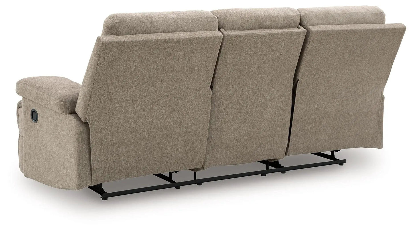 Side-Swipe reclining sofa with drop-down table, beige fabric, 3-seat by Unique Piece Furniture on Tampa Home & Garden Store