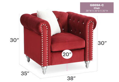 Contemporary Lounge Chair HouseOfZazla in red velvet with faux jeweled tufting and nailhead trim on Tampa Home & Garden Store