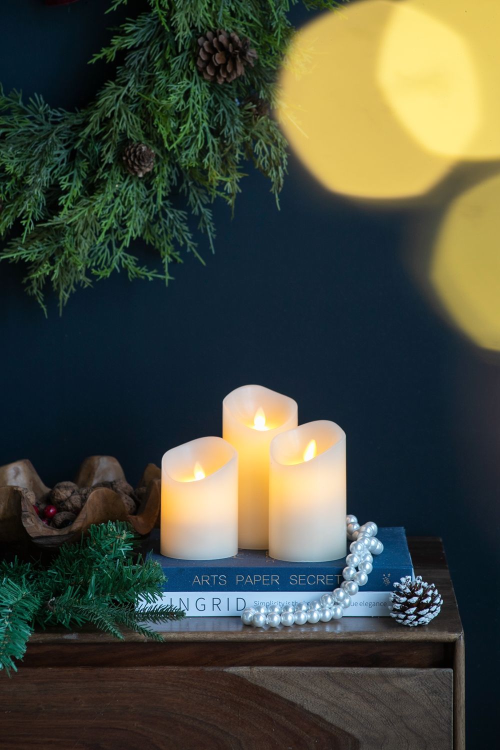 Flickering LED Candles Set of 3 Ivory Remote Timer
