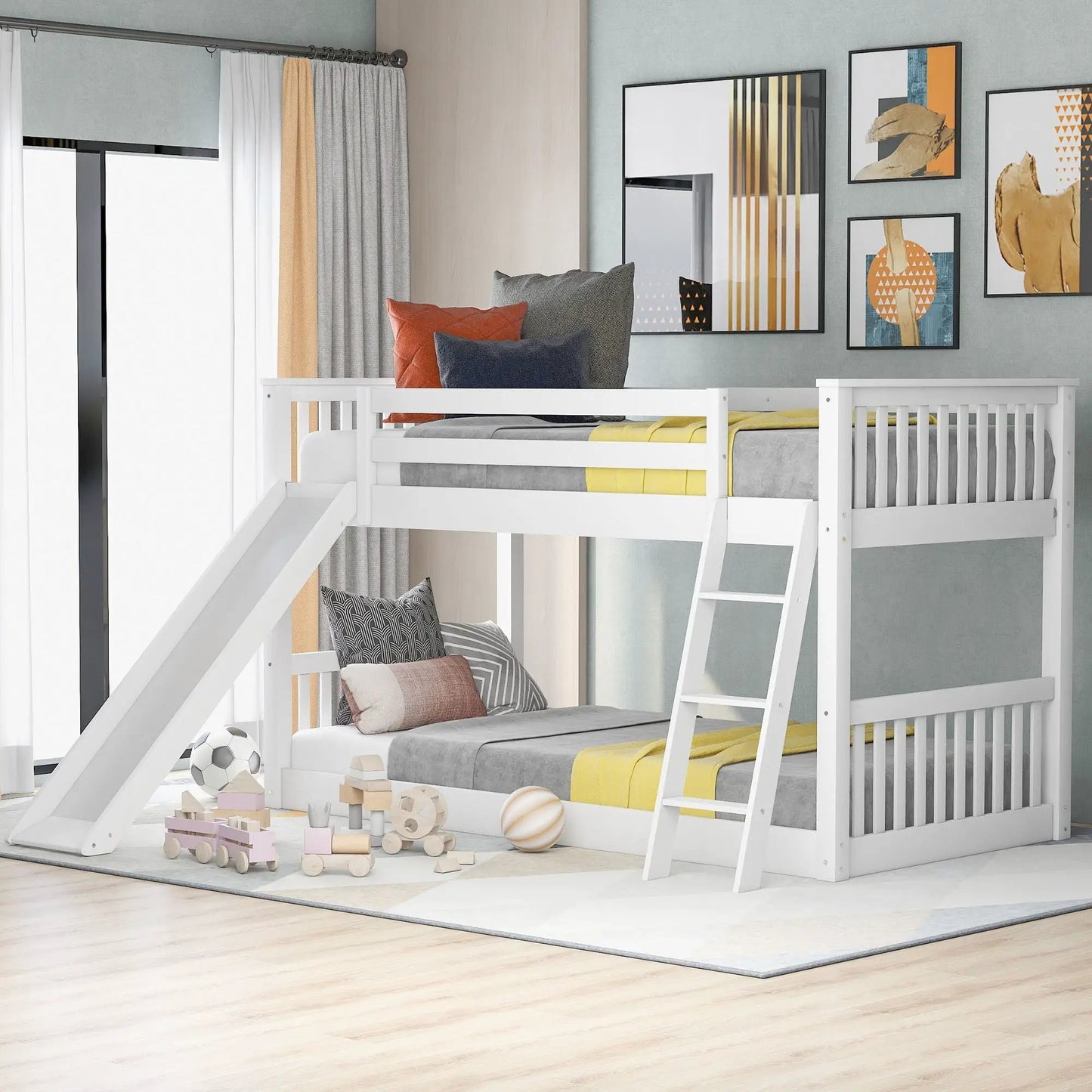 Bunk bed with convertible slide and ladder in white finish by Unique Piece Furniture on Tampa Home & Garden Store