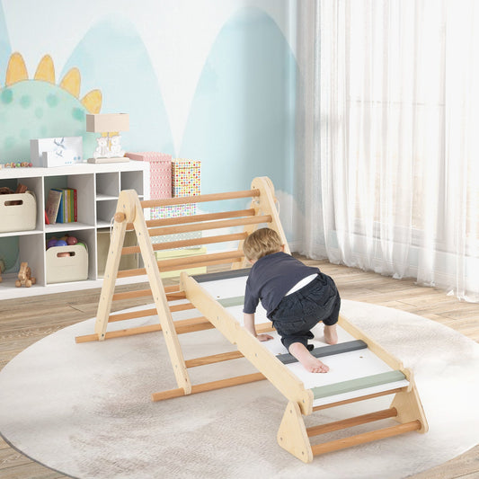 3-in-1 Pikler Triangle Climbing Set Kids Foldable Montessori Toys with Ramp-Natural - Tampa Home & Garden Store