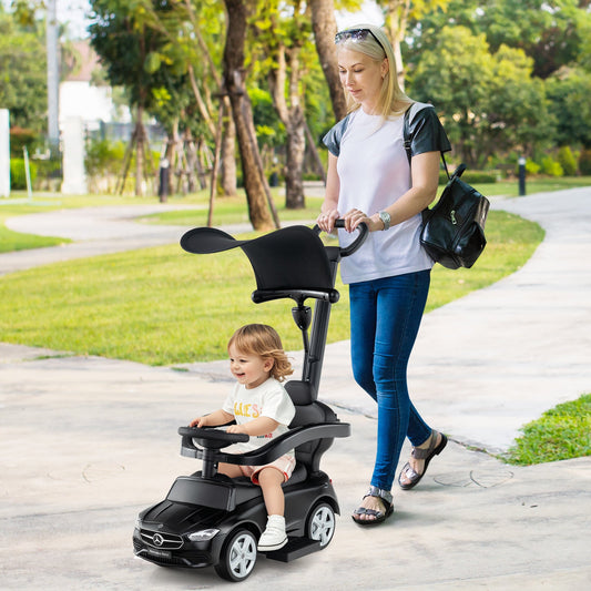 3-in-1 Ride on Push Car Mercedes-Benz Licensed Sliding Car with Canopy-Black - Tampa Home & Garden Store