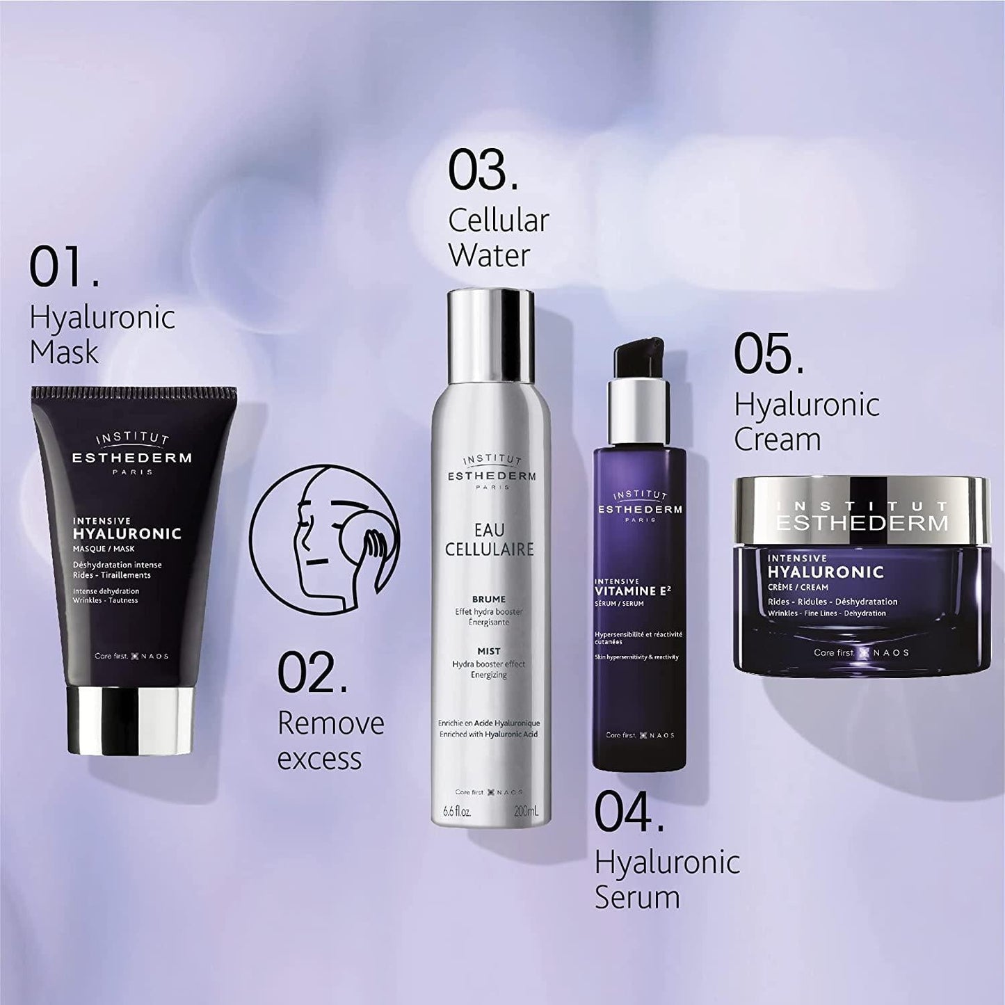 Hyaluronic Esthederm 5 products incl mask, remove excess, cellular water, serum, cream on Tampa Home & Garden Store